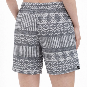 Kadın Etnik Desenli Dokuma Şort Lastikli Bel Bağcıklı Cepli Yazlık - Gri
