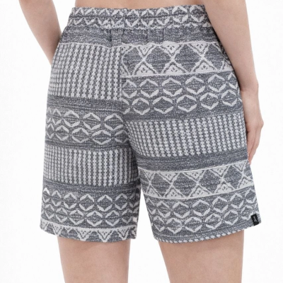 Kadın Etnik Desenli Dokuma Şort Lastikli Bel Bağcıklı Cepli Yazlık - Gri