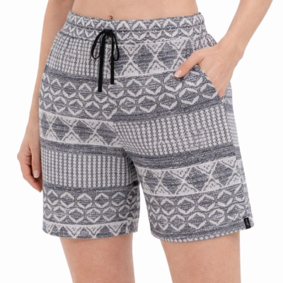 Kadın Etnik Desenli Dokuma Şort Lastikli Bel Bağcıklı Cepli Yazlık - Gri