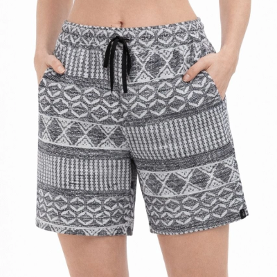 Kadın Etnik Desenli Dokuma Şort Lastikli Bel Bağcıklı Cepli Yazlık - Gri