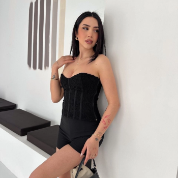 Kadın Fermuarlı Dantel Korse Straplez Bustiyer Transparan Şık Top - Siyah