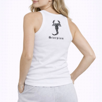 Kadın Fitilli Atlet Sıfır Yaka Slim Fit Arka Baskılı Spor Atlet - Beyaz