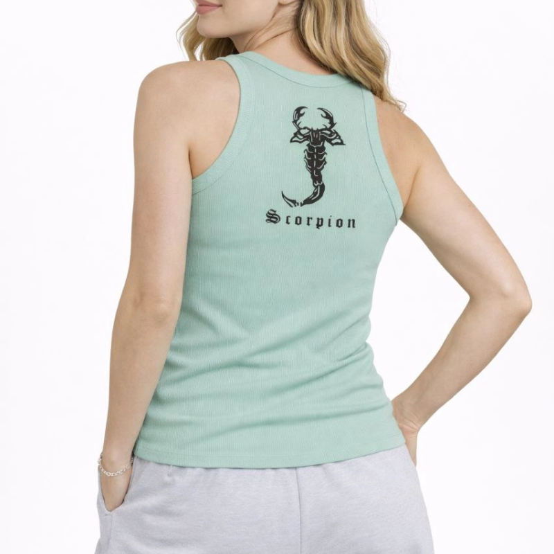 Kadın Fitilli Atlet Sıfır Yaka Slim Fit Arka Baskılı Spor Atlet - Mint Yeşili