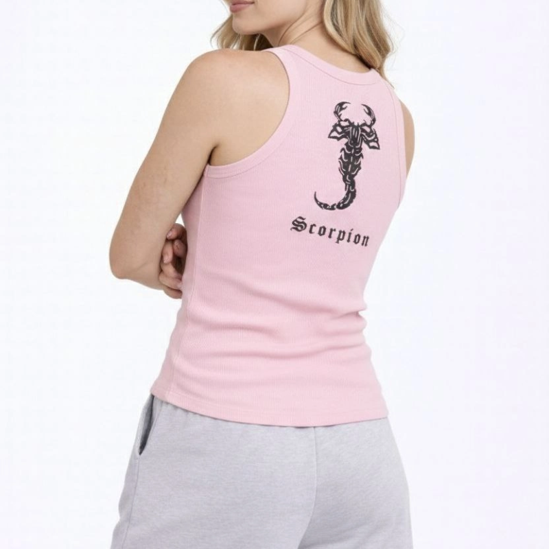 Kadın Fitilli Atlet Sıfır Yaka Slim Fit Arka Baskılı Spor Atlet - Pembe
