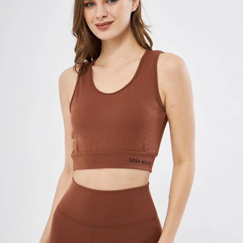 Kadın Fitilli Baskılı Crop - Kahve