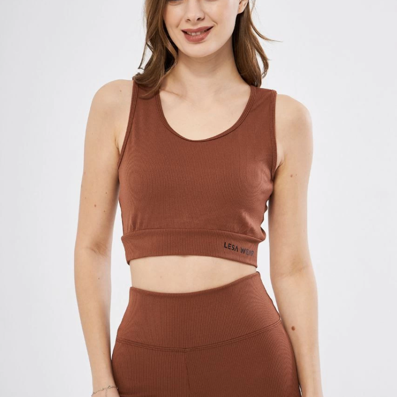 Kadın Fitilli Baskılı Crop - Kahve