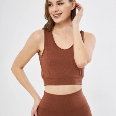 Kadın Fitilli Baskılı Crop - Kahve