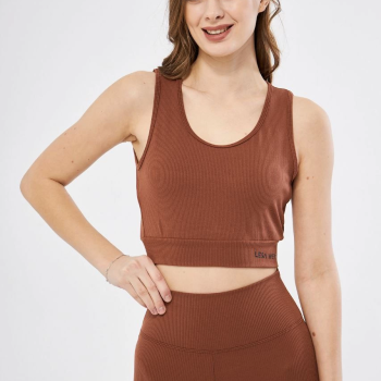 Kadın Fitilli Baskılı Crop - Kahve