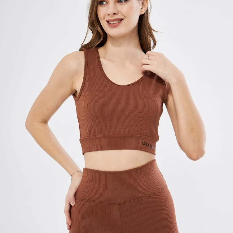 Kadın Fitilli Baskılı Crop - Kahve