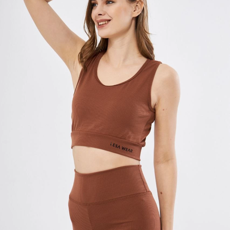 Kadın Fitilli Baskılı Crop - Kahve