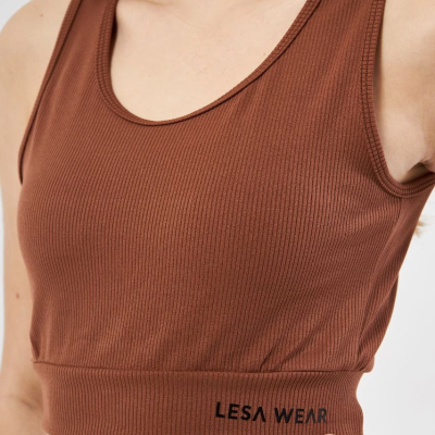 Kadın Fitilli Baskılı Crop - Kahve