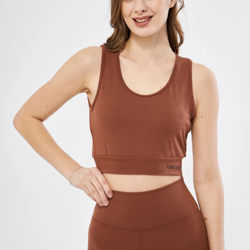 Kadın Fitilli Baskılı Crop - Kahve