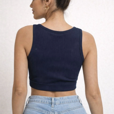 Kadın Fitilli Baskılı Crop - Lacivert