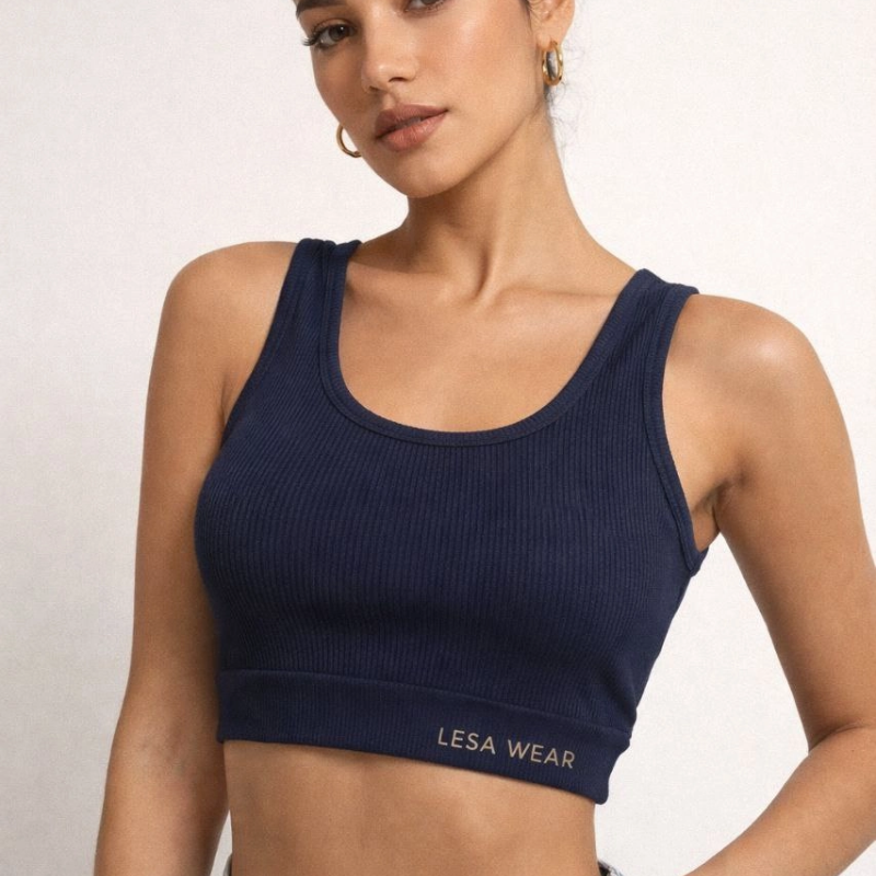 Kadın Fitilli Baskılı Crop - Lacivert