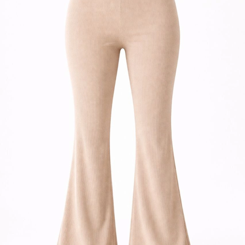 Kadın Fitilli Kaşkorse İspanyol Paça Tayt Yüksek Bel Esnek Pantolon - Bej
