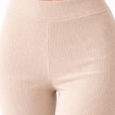 Kadın Fitilli Kaşkorse İspanyol Paça Tayt Yüksek Bel Esnek Pantolon - Bej