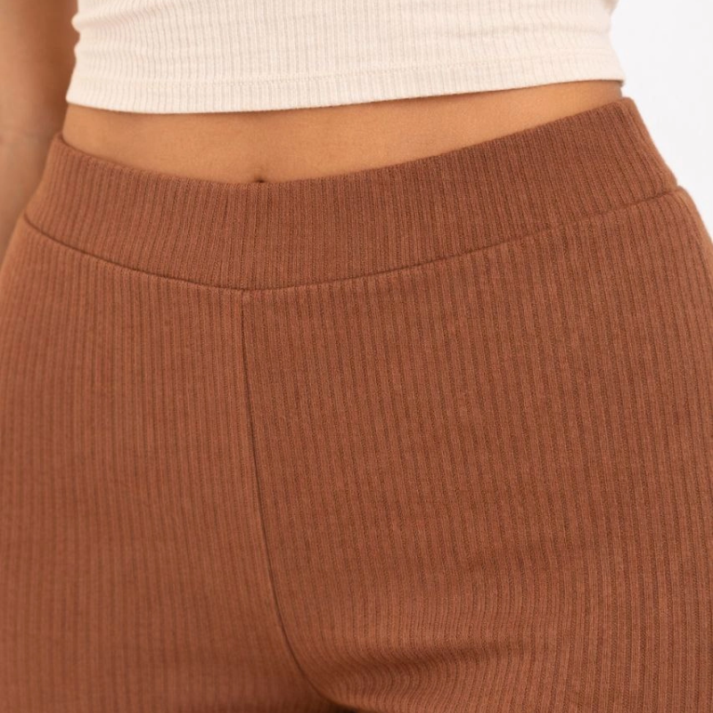 Kadın Fitilli Kaşkorse İspanyol Paça Tayt Yüksek Bel Esnek Pantolon - Kahverengi