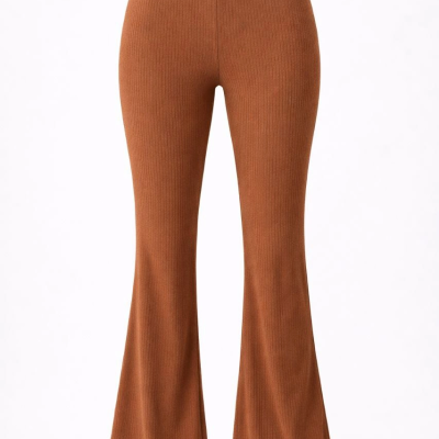 Kadın Fitilli Kaşkorse İspanyol Paça Tayt Yüksek Bel Esnek Pantolon - Kahverengi