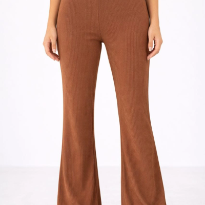 Kadın Fitilli Kaşkorse İspanyol Paça Tayt Yüksek Bel Esnek Pantolon - Kahverengi