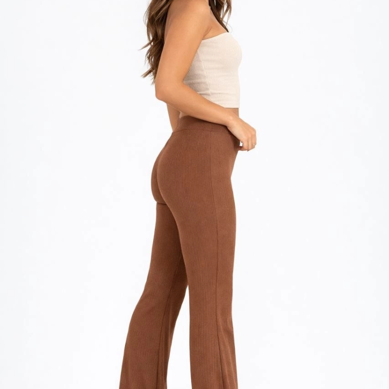 Kadın Fitilli Kaşkorse İspanyol Paça Tayt Yüksek Bel Esnek Pantolon - Kahverengi