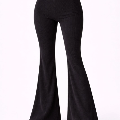 Kadın Fitilli Kaşkorse İspanyol Paça Tayt Yüksek Bel Esnek Pantolon - Siyah