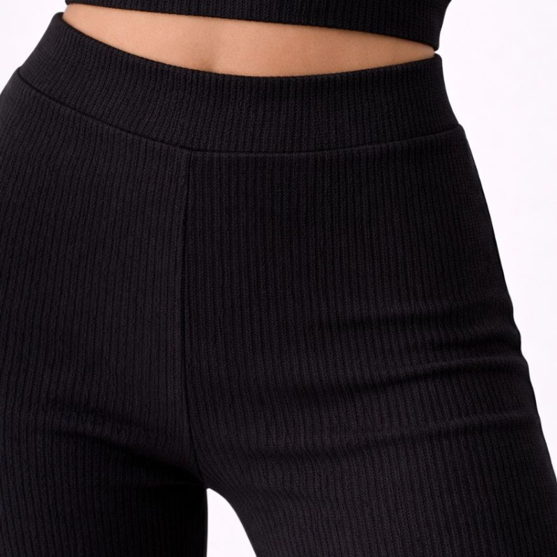 Kadın Fitilli Kaşkorse İspanyol Paça Tayt Yüksek Bel Esnek Pantolon - Siyah