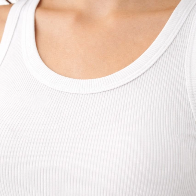 Kadın Fitilli Likralı Kaşkorse Atlet Vücuda Oturan Basic Şıklık - Beyaz