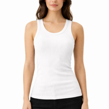 Kadın Fitilli Likralı Kaşkorse Atlet Vücuda Oturan Basic Şıklık - Beyaz