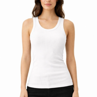 Kadın Fitilli Likralı Kaşkorse Atlet Vücuda Oturan Basic Şıklık - Beyaz