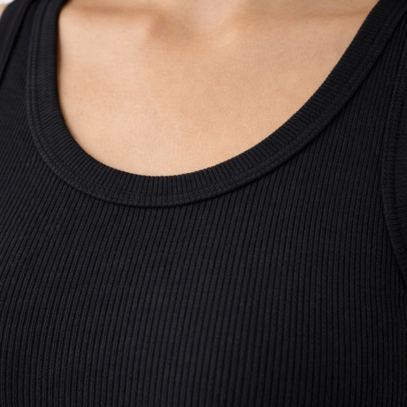 Kadın Fitilli Likralı Kaşkorse Atlet Vücuda Oturan Basic Şıklık - Siyah