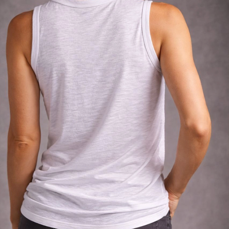 Kadın Flamlı Kumaş Kolsuz Atlet Günlük Fitness Spor T-Shirt - Beyaz