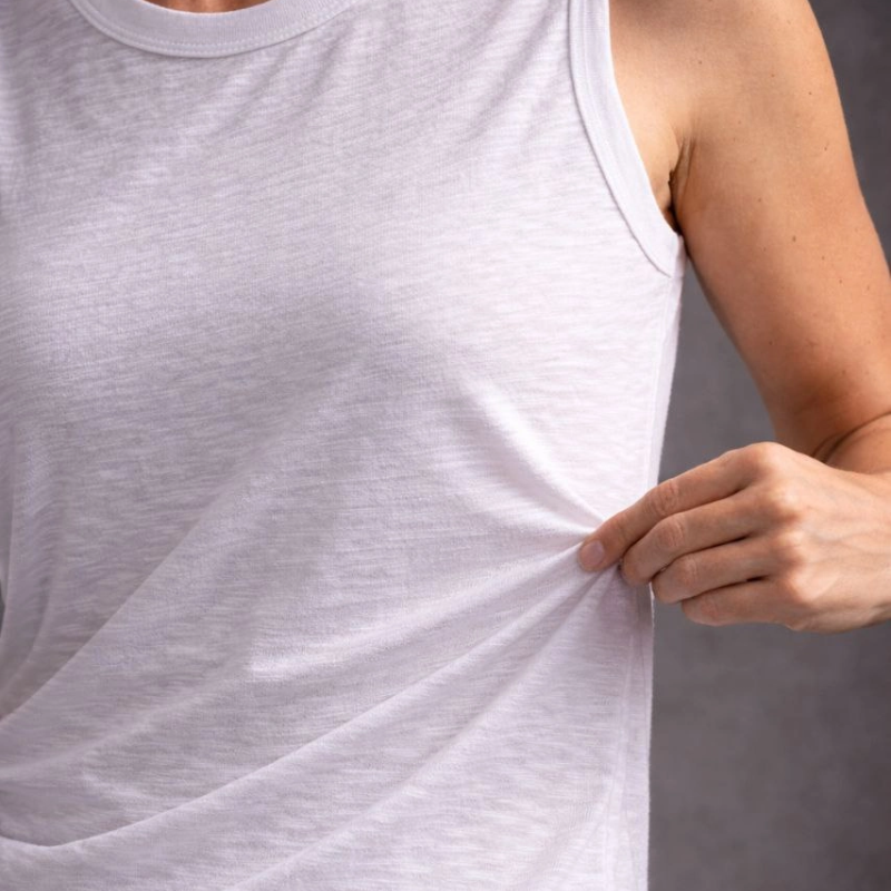 Kadın Flamlı Kumaş Kolsuz Atlet Günlük Fitness Spor T-Shirt - Beyaz