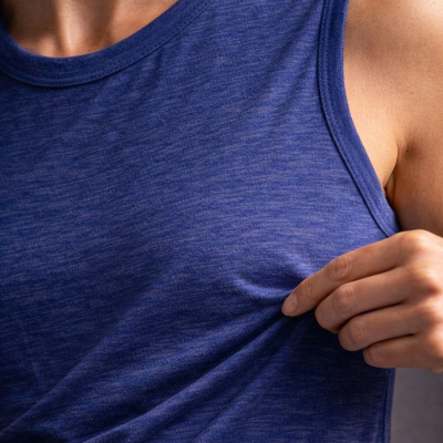 Kadın Flamlı Kumaş Kolsuz Atlet Günlük Fitness Spor T-Shirt - İndigo