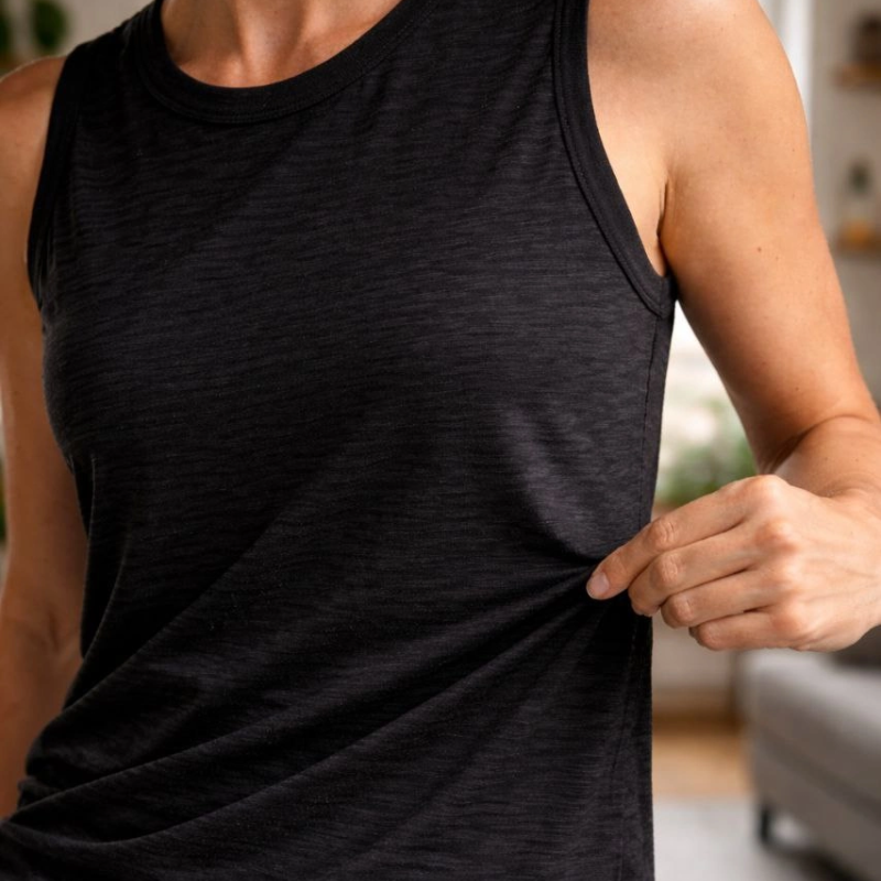 Kadın Flamlı Kumaş Kolsuz Atlet Günlük Fitness Spor T-Shirt - Siyah