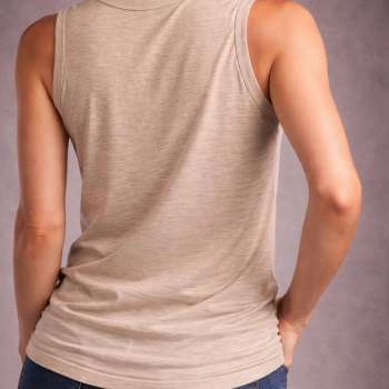 Kadın Flamlı Kumaş Kolsuz Atlet Günlük Fitness Spor T-Shirt - Taş