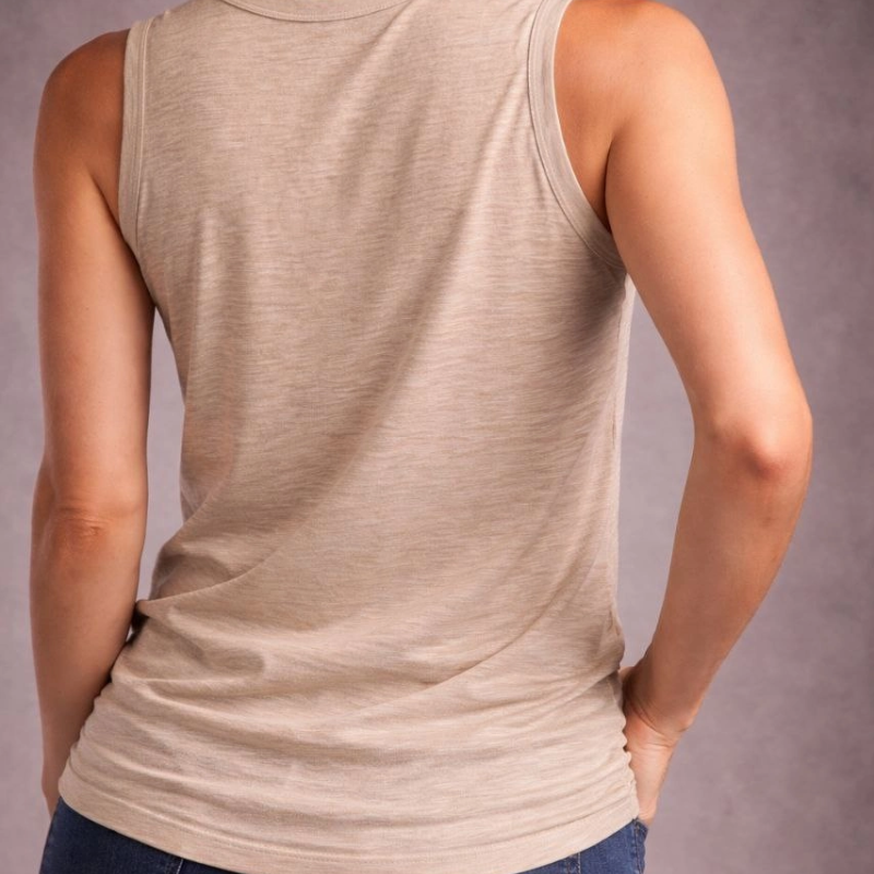 Kadın Flamlı Kumaş Kolsuz Atlet Günlük Fitness Spor T-Shirt - Taş