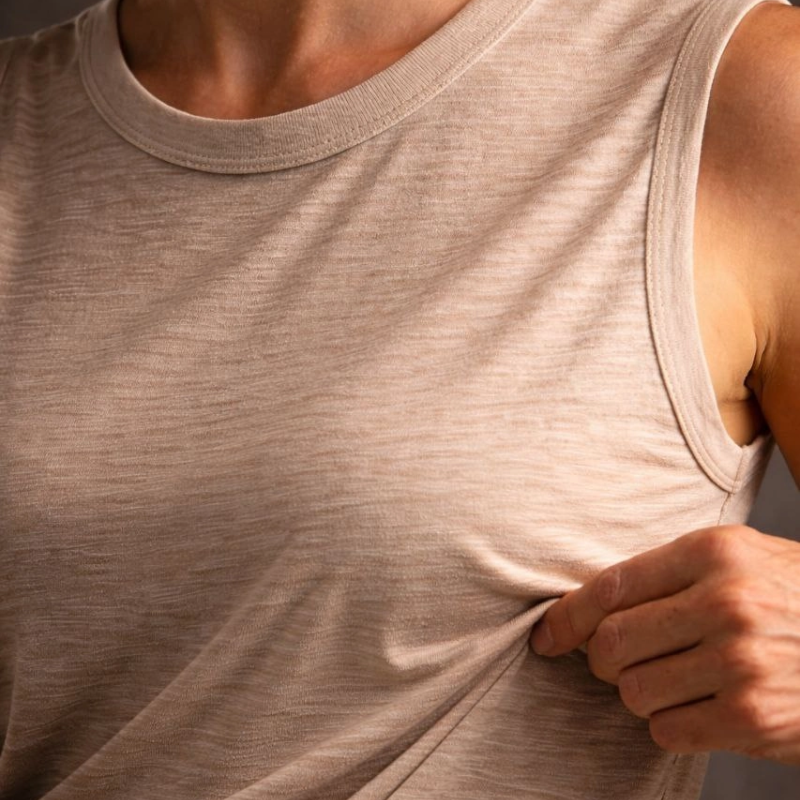 Kadın Flamlı Kumaş Kolsuz Atlet Günlük Fitness Spor T-Shirt - Taş