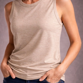 Kadın Flamlı Kumaş Kolsuz Atlet Günlük Fitness Spor T-Shirt - Taş