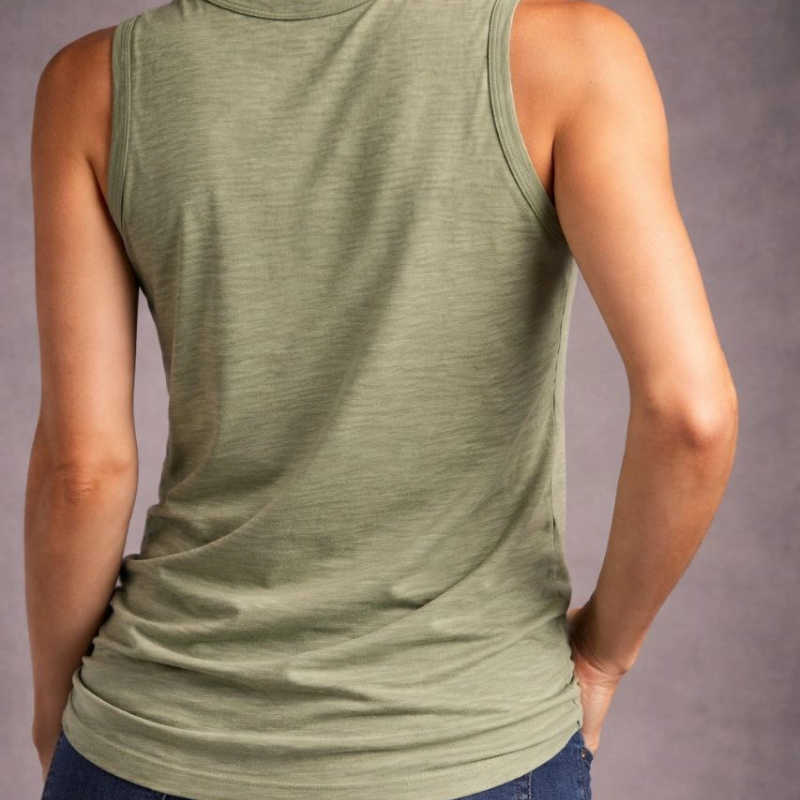 Kadın Flamlı Kumaş Kolsuz Atlet Günlük Fitness Spor T-Shirt - Yeşili