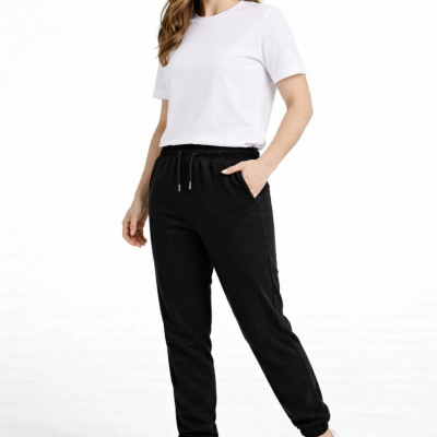 Kadın Jogger Eşofman Altı , Cepli, Paça Lastilkl ,Spor Pantolon - Siyah