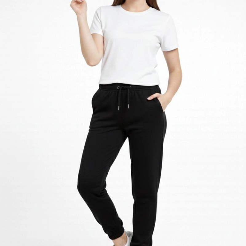 Kadın Jogger Eşofman Altı , Cepli, Paça Lastilkl ,Spor Pantolon - Siyah