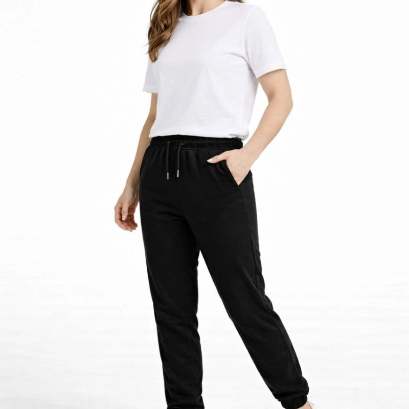 Kadın Jogger Eşofman Altı , Cepli, Paça Lastilkl ,Spor Pantolon - Siyah