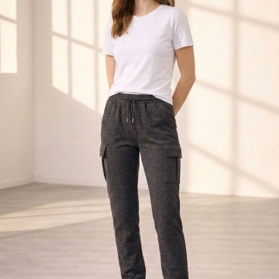 Kadın Jogger Eşofman Altı Kargo Cepli Lastikli Paça Spor Pantolon - Füme