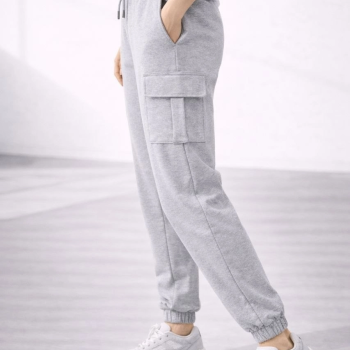 Kadın Jogger Eşofman Altı Kargo Cepli Lastikli Paça Spor Pantolon - Gri