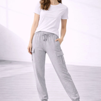 Kadın Jogger Eşofman Altı Kargo Cepli Lastikli Paça Spor Pantolon - Gri