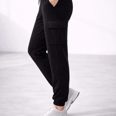 Kadın Jogger Eşofman Altı Kargo Cepli Lastikli Paça Spor Pantolon - Siyah