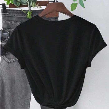 Kadın Kalp Baskılı T-Shirt Kısa Kol Bisiklet Yaka Oversize Tişört - Siyah