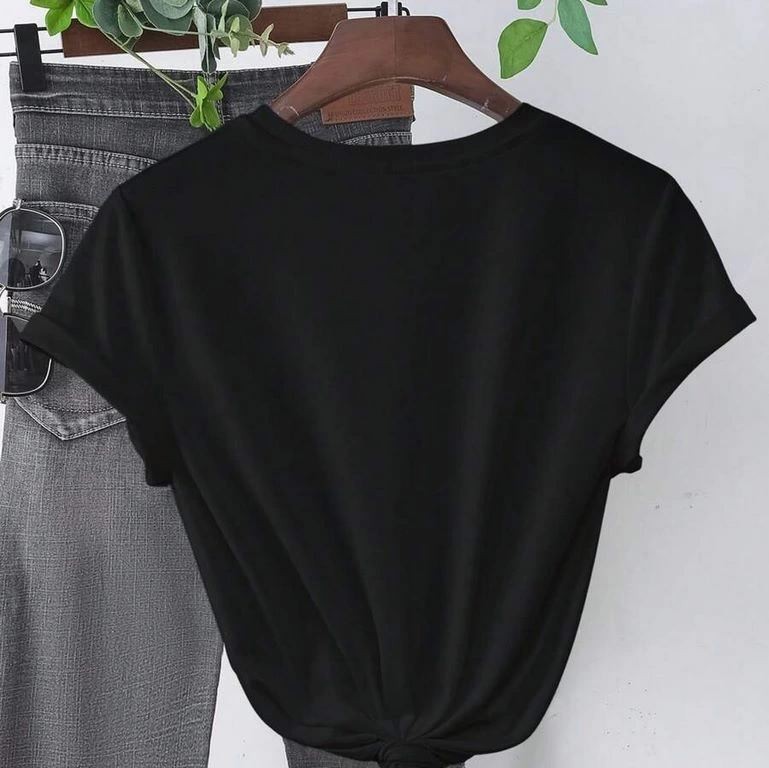 Kadın Kalp Baskılı T-Shirt Kısa Kol Bisiklet Yaka Oversize Tişört - Siyah