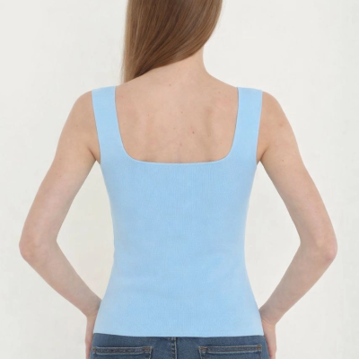 Kadın Kare Yaka Detay Crop - Mavi