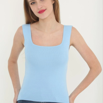 Kadın Kare Yaka Detay Crop - Mavi